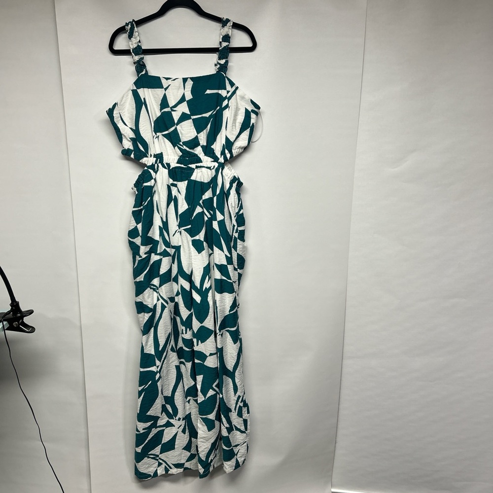 Maurices Teal and White Printed Jumpsuit